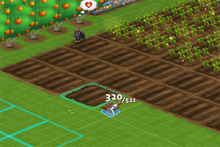 FarmVille 2 screenshot detail showing plots newly set in place in preparation for planting