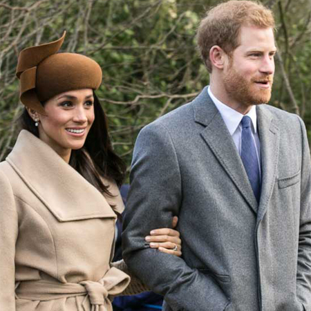 Cropped image of Prince Harry and Meghan Markle at a Christmas Day church service, 2017