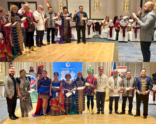 The 2026-2028 officers of SoCSKSarGen USA Inc. pictured before and after their formal induction by New York State Assemblymember Steven Raga